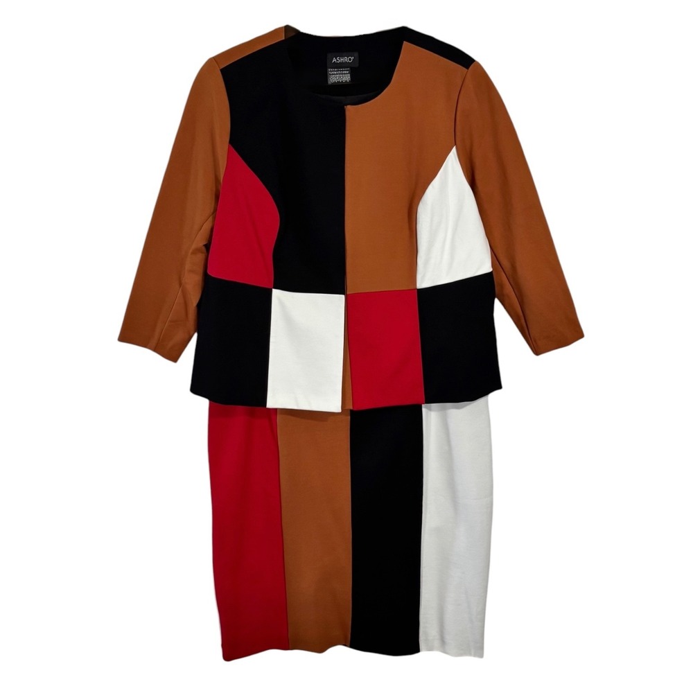 Ashro 2 Pc Colorblock Midi Skirt Suit Plus Size 20W 20 Ponte Knit Stretch Jacket